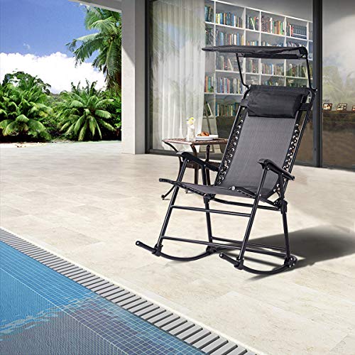 Goplus Folding Rocking Chair w/Shade Canopy, Portable Zero Gravity