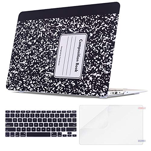 MacBook Air 13 Inch Case, TeenGrow Rubber Coated Plastic Hard Case Shell with Keyboard Cover & Screen Protector Only Compatible MacBook Air 13" (Model: A1369/A1466), Black Notebook