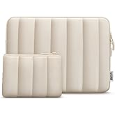 TECOOL Puffy Laptop Case 14 inch, Laptop Sleeve 14 inch for 14" Lenovo Thinkpad Ideapad HP EliteBook Pavilion Dell Chromebook,Protective Waterproof Sleeve 14 inch Computer Bag with Small Case,Beige