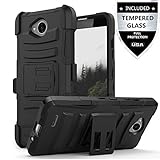 LG Fiesta Case/LG Fiesta 2 Case/LG X Charge Case/LG X Power 2 Case With Tempered Glass Screen Protector,IDEA LINE Heavy Duty Armor Shock Proof Combo Holster Kickstand Belt Clip - Black