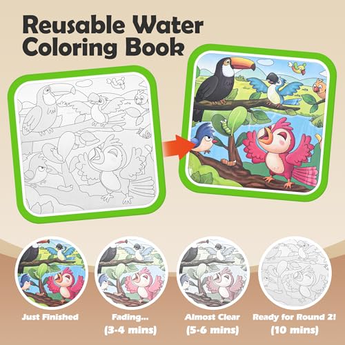 SAMZX Reusable Water Coloring Books for Toddlers 1-3, 4 Pack Magic Water Painting Book for Mess-Free Coloring, Travel Activity Toys & Educational Learning Kits Gifts for Kids Boys Girls Ages 3+