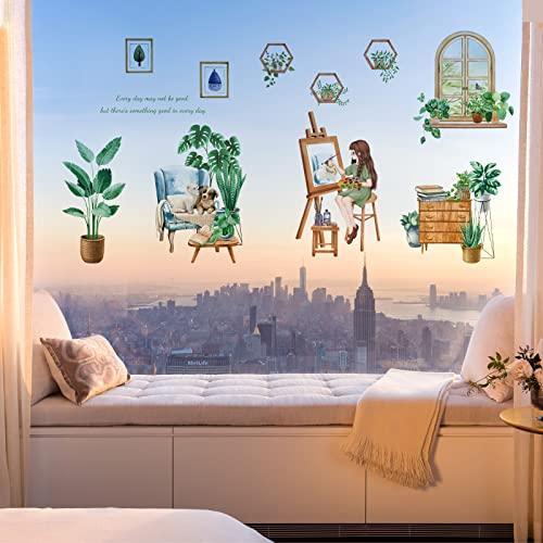 Sazfli Wall Decals, Large Wall Stickers for Bedroom and Living Room | Plants, Girls, Animals | Removable Stickers for Home Walls Decoration as Housewarming Birthday Gift, HT94042