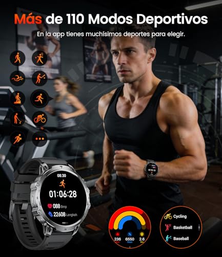 2026 Men's Military Smart Watch-1000 mAh/1.85'' HD Screen,IP68 Waterproof Smartwatch with LED Lamp,130+ Sports Modes,Fitness Watch with Heart Rate/Sleep Monitor,iOS Android