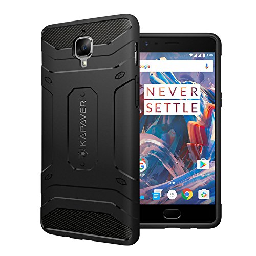 KAPAVER® OnePlus 3 / OnePlus 3T Rugged Back Cover Case MIL-STD 810G Officially Drop Tested Solid Black Shock Proof Slim