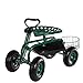 Sunnydaze Garden Cart with Wheels - Garden Stool on Wheels - Rolling Gardening Seat with Extendable Handle - Swivel Seat - Green