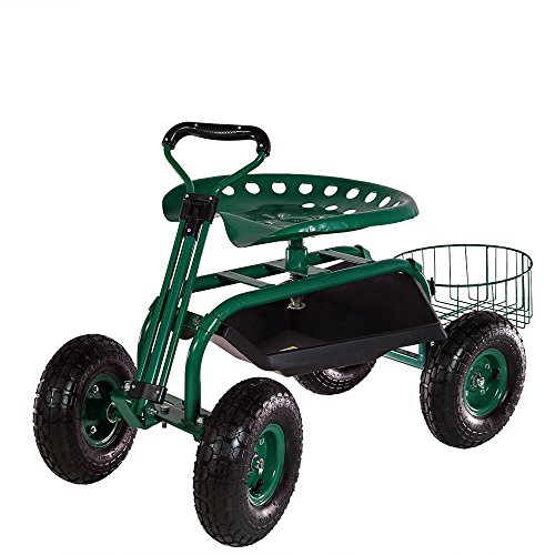 Sunnydaze Garden Cart Rolling Scooter with Extendable Steer Handle