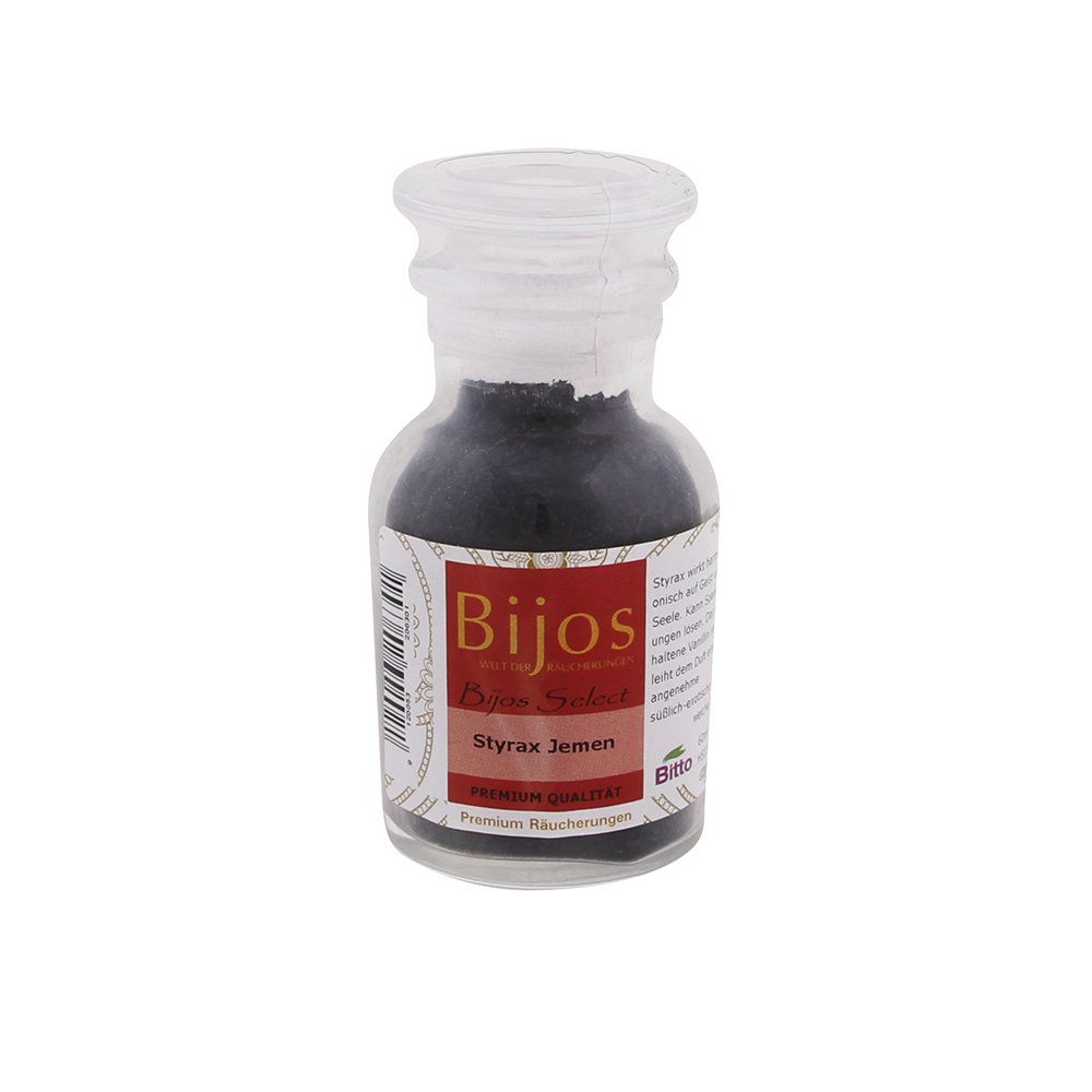 Bitto BiJos Select Incense in 60 ml Glass Bottle, Styrax Yemen, Premium Quality, Harmonises the Mind and Soul