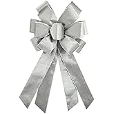 Anshome Large Christmas Bow for Wreath 20 * 11inch Vintage Gray Wreath Bow Gray Velvet Tree Topper Ornament Decorative Bow for Xmas Home Outdoor Indoor Party