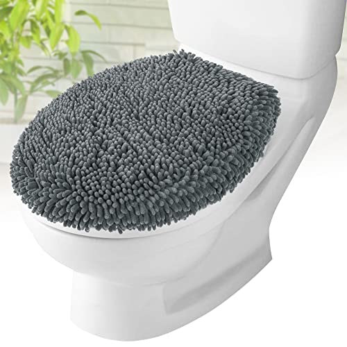 MAYSHINE Plush Shaggy Standard Toilet Seat Lid Cover (Gray) Fuzzy