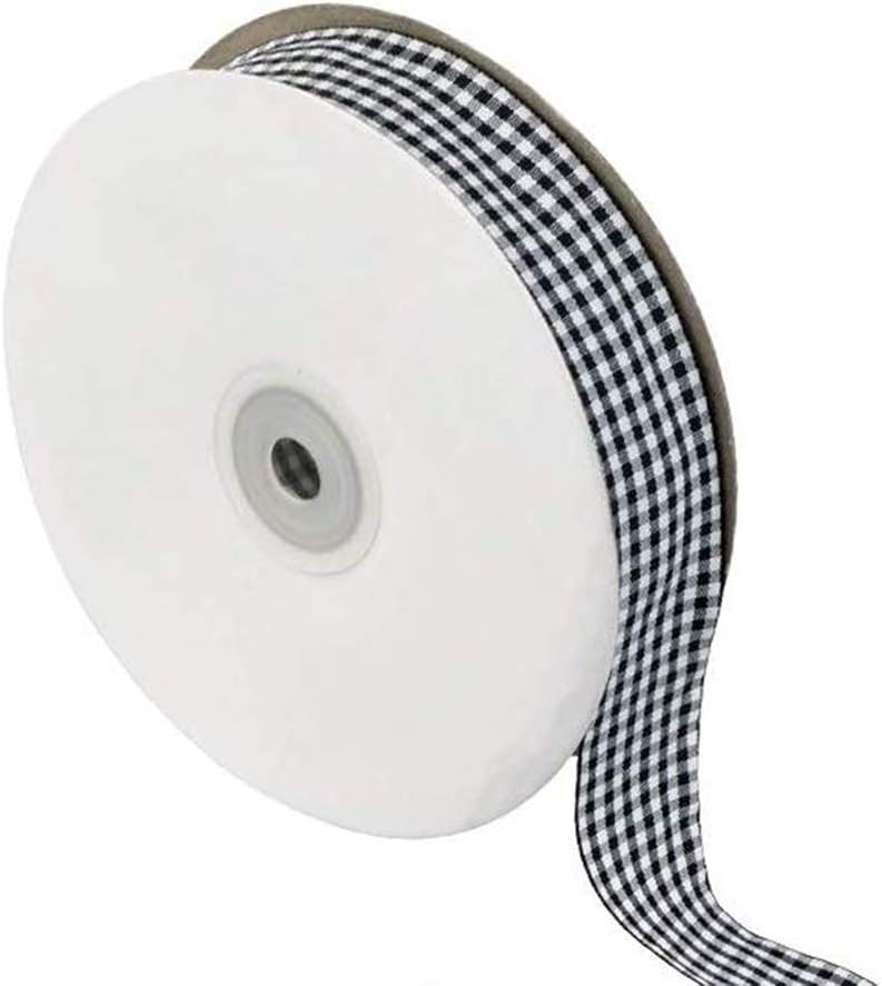 VAGYD Wired Gingham Plaid Ribbon, 50 Yards x 3/4 Inches Black White Buffalo Checkered Plaid Ribbon,Gingham Design for Floral,Wrapping,Christma Crafts Decoration