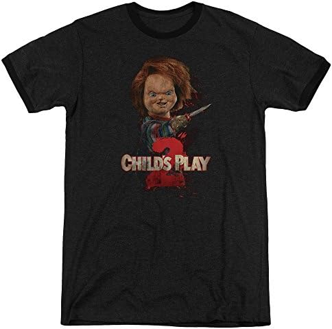 Childs Play 2 Heres Chucky Mens Adult Heather Ringer Shirt Black Xl