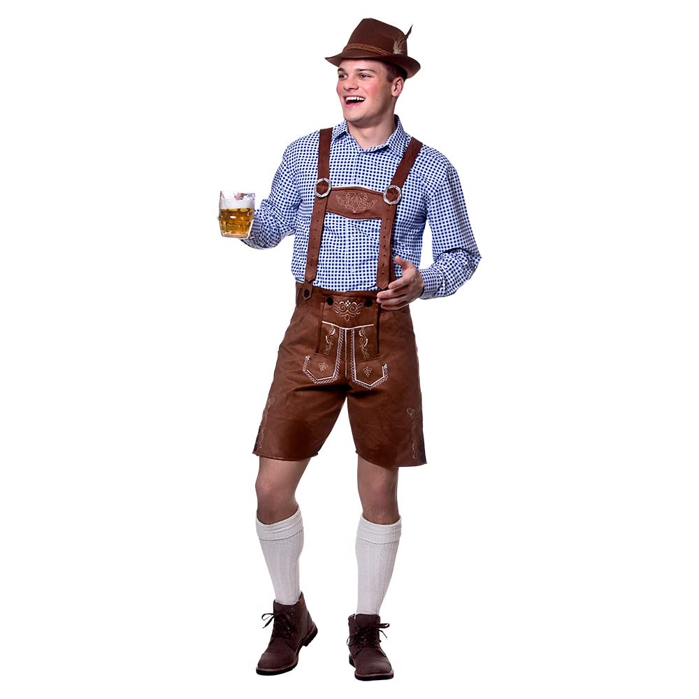 Wicked Costumes Mens Deluxe Authentic Lederhosen (Faux Suede) Fancy Dress Costume - X-Large