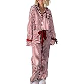 Juakoso Women Satin Christmas Pajama Set 2 Piece Silky Bow Tie Long Sleeve Shirts Pants Set Xmas Lounge Set Pjs Sleepwear