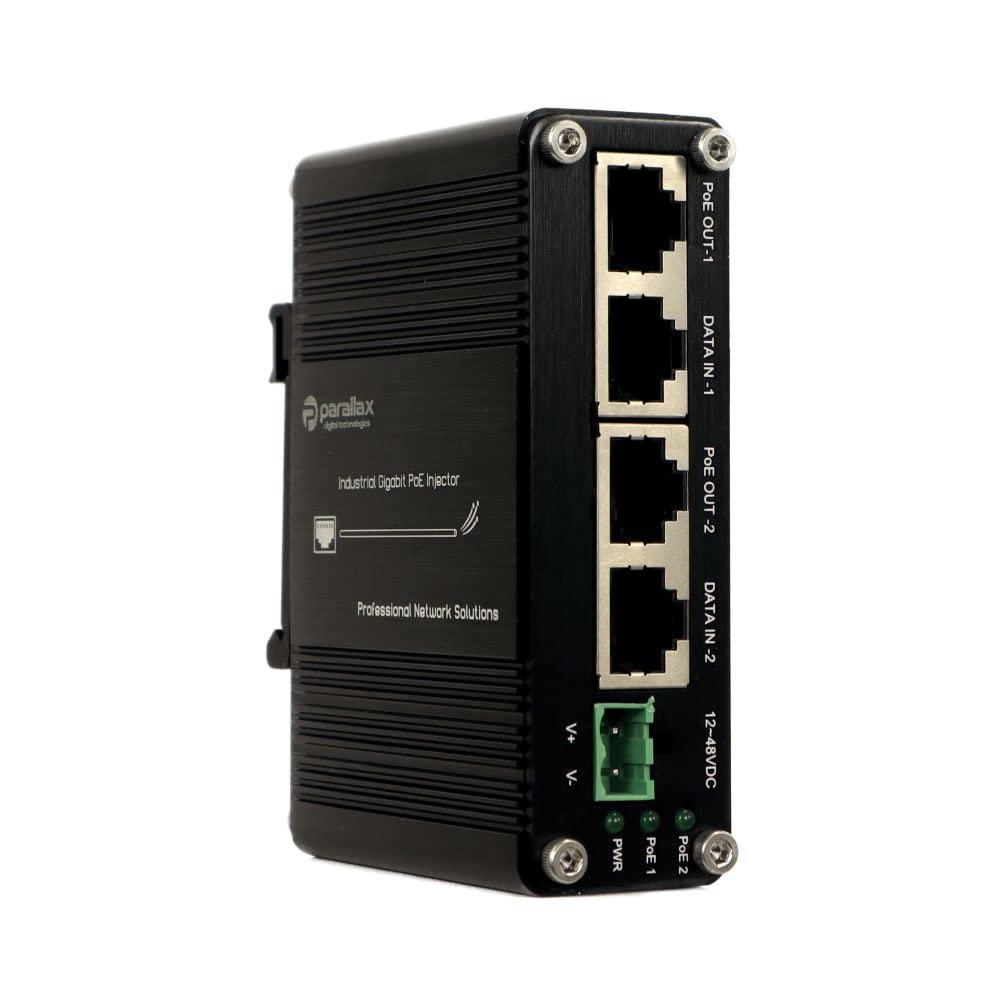 2 Port 10/100/1000 BASE-T 60W Industrial PoE Injector 12-48VDC