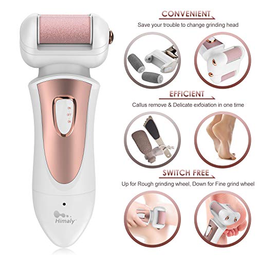 Himaly Electric Callus Remover Rechargeable Electronic Pedicure Foot File Professional Pedi Foot Care Tool with Double Rollers to Remove Dry, Dead, Hard, Cracked Skin & Calluses