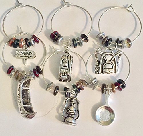 Glamping Camping Wine Glass Charms, RV Enthusiast, Hicking, Canoeing Kayaking, Road Trip Retirement Gift