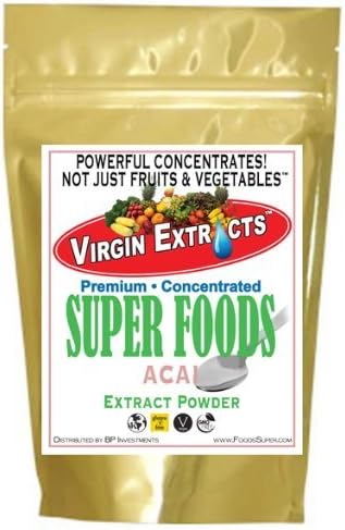 Virgin Extracts (TM) Pure Premium Freeze Dried Organic Acai Berry Powder 4:1 Extract Concentrate 8oz Pouch (4 x Stronger) Acai Powder