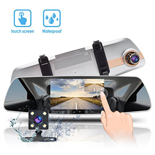 Dash Cam,Dual Dash Camera 5 Inch Touch Screen Mirror Dash Cam,with Backup Camera Dashboard Camera Video Recorder with G-Sensor, Night Vision, Reversing Camera, Parking Monitor Accfly