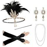 Zivyes 1920s Accessories Headband Necklace Gloves Cigarette Holder Flapper Costume Accessories for Women (1000BA)