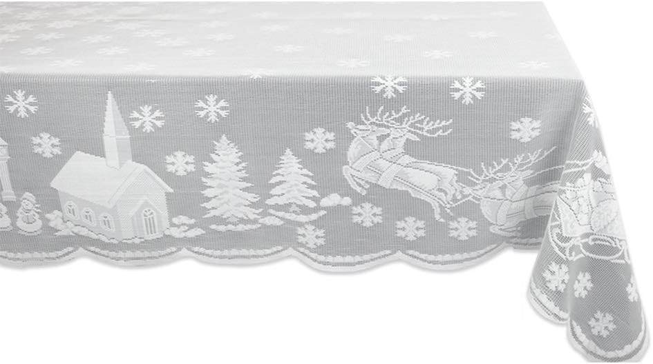 Christmas Lace Tablecloth, Rectangular Lace Table Cloth, Durable White Hollow Snowflake Table Cover for Cafes, Party, Festive, Dining Table Decor - 63 x 90 inch