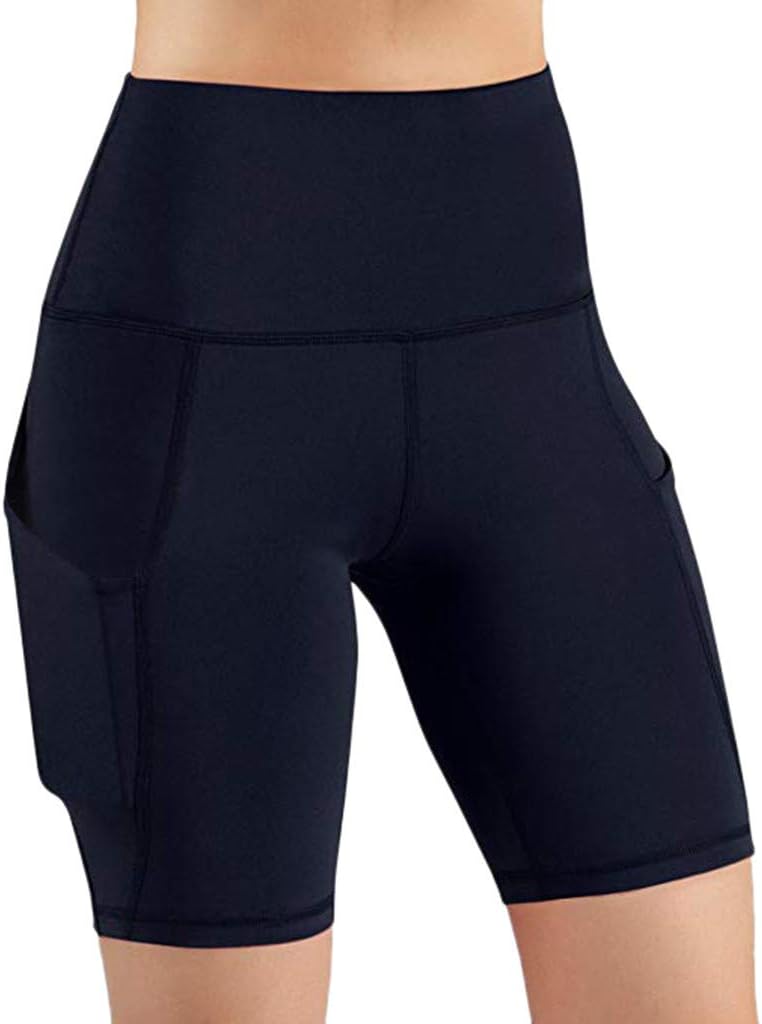 Bike Shorts with Pockets Women Hessimy Women's High Waist Workout Yoga Running Compression Shorts Tummy Control Side Pockets