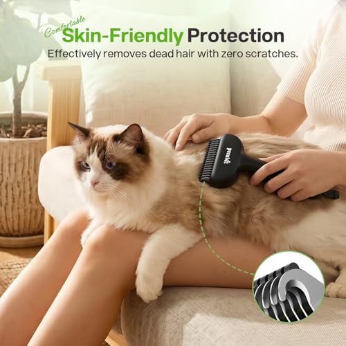 pecute Dead Hair Rake with Pet Combs, Self-Cleaning Undercoat Brush, Undercoat Undercoat Brush, Grooming Kit for Dogs Cats Stainless Steel for Long Hair(Black)