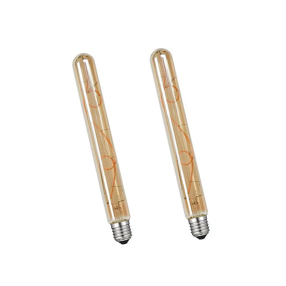 WANGPEI E27 T30-225mm LED Edison Vintage Amber Glass Tuber Winding Light Bulb 8W(70W Halogen Bulb Equivalent) 700LM Warm White 2700K Not Dimmable E27 Retro Filament Bulbs,2Packs