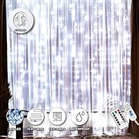 Curtain Lights Waterproof 15 Strings 300 LED Curtain String Lights 10x10Ft with 16Ft USB Power Wire 8 Modes Remote & Timer Icicle Fairy Lights for Indoor Outdoor Bedroom Christmas Wedding Party, White