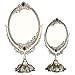 KINGFOM Antique Two Sided Swivel Oval Desktop Vanity Makeup Mirror with Embossed Roses and Mounted Beads for Home, Jewelry or Watches Cosmetics Showcase (Large, Bronze)