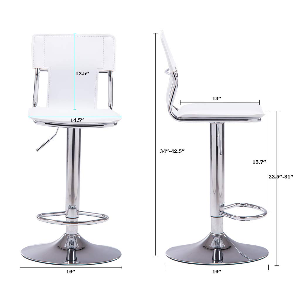 Sidanli White Adjustable Swivel Counter Bar Stool Chairs with Back (Set of 2)