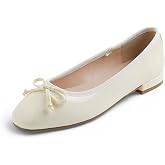 FEVERSOLE Women's Square Toe Low Heel Bow Tie Dress Pump Shoes