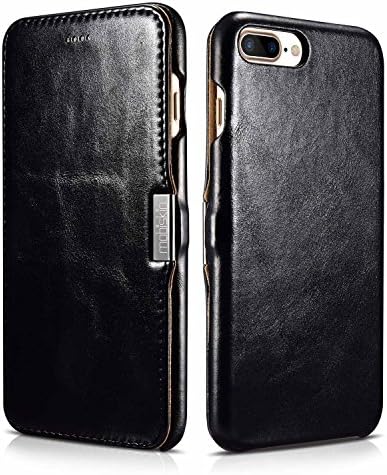 Mobiskin case for Apple iPhone 8 PLUS and iPhone 7 PLUS, 5.5 inch display, cover with genuine leather surface, foldable book-type protective case, ultra-slim folio, thin wallet, black vintage