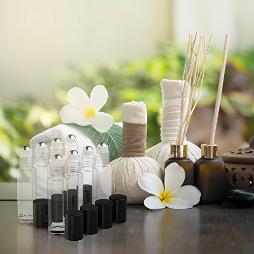 8 Pack Essential Oil Bottles [Metal Chrome Roller Ball] FREE Plastic Pippette 10ml Refillable Glass Bottles For Fragrance Perfume Essential Oil - Empty Perfume & Essential Oil Bottle (Clear Color) - Thumbnail 7
