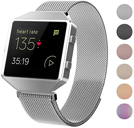 CRODI Compatible for Fitbit Blaze Bands with New Metal Frame, Stainless Steel Magn Womens Mens Replacement Band Fit bit Blaze Wristbands (Small, Large Size)