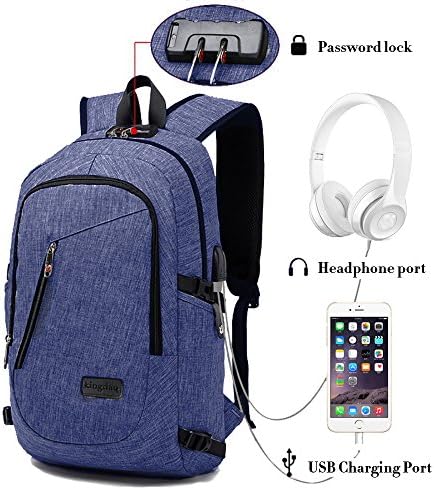 Business Laptop Backpack Waterproof Computer Daypack with USB Charging Port and Lock Fits Travel Backpack (Blue)