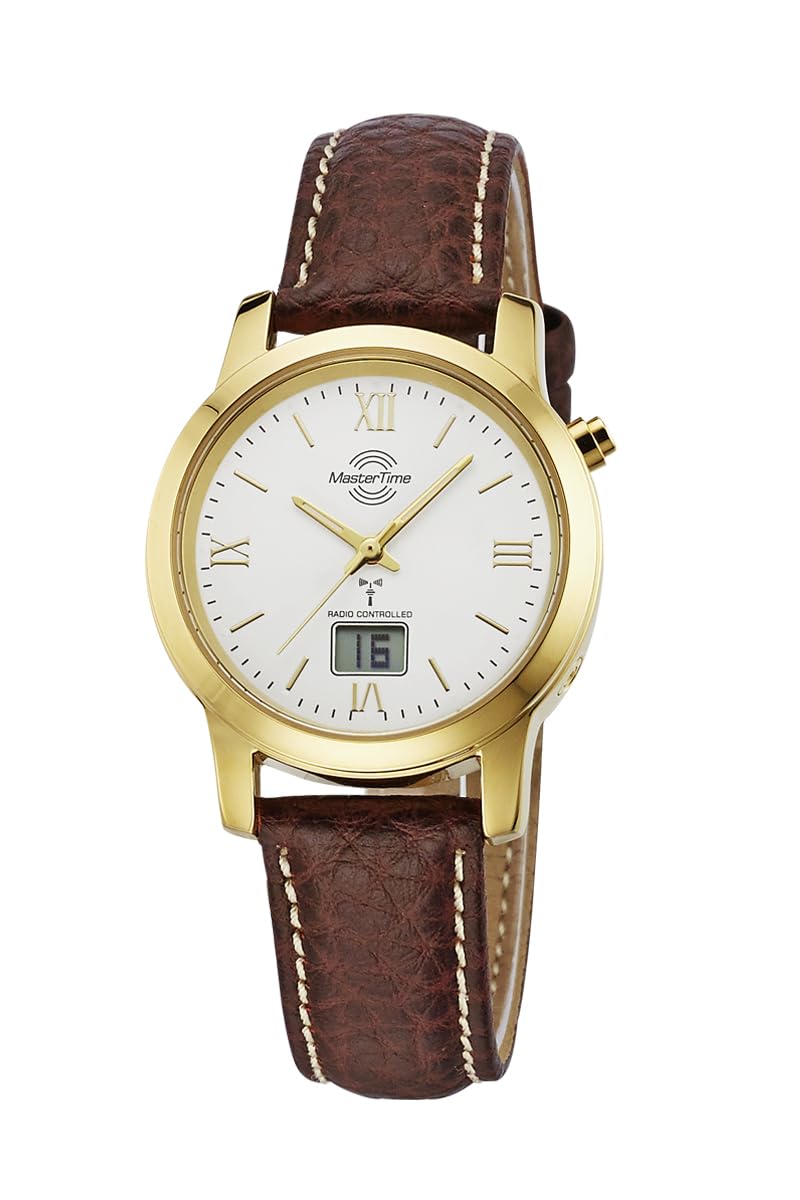 Master Time MTLA-10299-13L Funk Quartz Women's Watch Analogue Digital with Leather Strap, gold, Modern