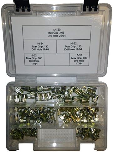 125pc Steel Ribbed Body Rivet Nut Assortment Kit 6-32, 8-32, 10-24, 1032, 1/4-20
