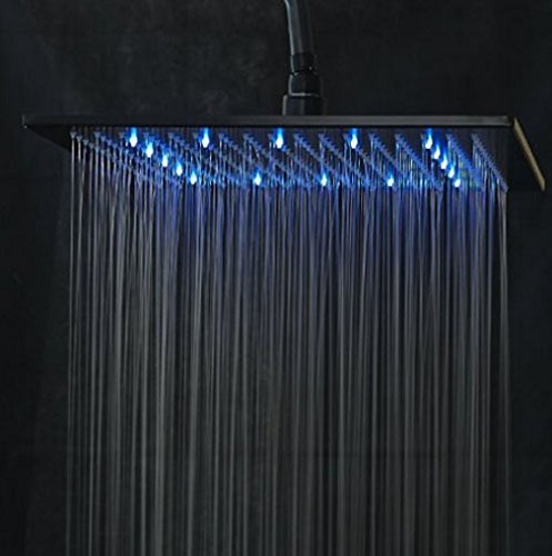 Senlesen LED Light 16-inch Rainfall Shower Head Bathroom Square Top Sprayer Oil Rubbed Bronze - Thumbnail 4