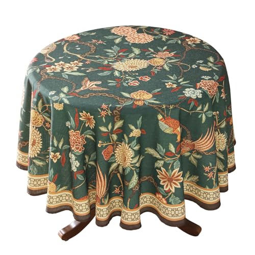 ISAENNE Designer Linen Green Round Tablecloth