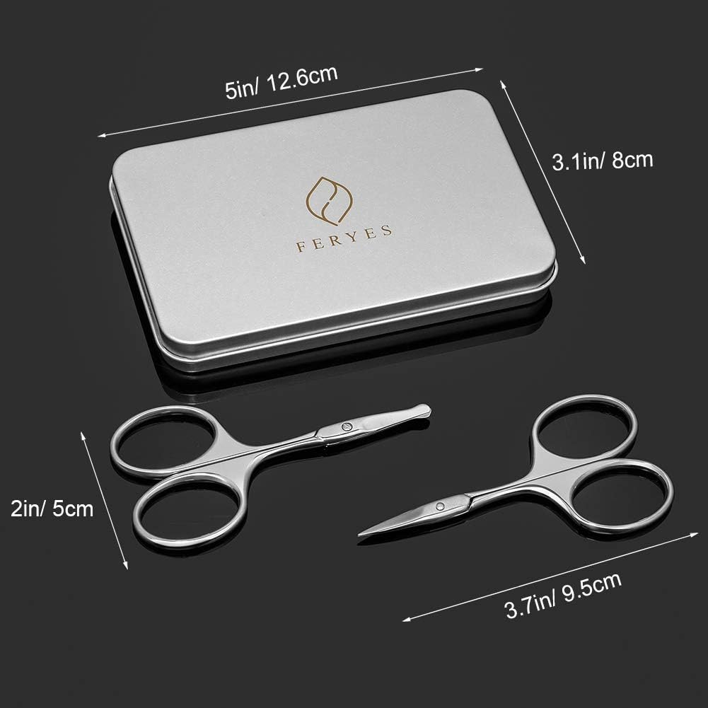 FERYES Nose/Ear Hair Scissors and Eyebrow Scissors Set, 2PCS Makeup Scissors for Facial Hair Trimming, Straight and Rouned Tip Small Grooming Scissors for Men and Women: Home Improvement