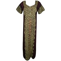 Mogul Interior Prema Womens Cotton Nightgown Printed Button Front Button Caftan Maxi Dress Large
