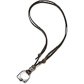 COOLSTEELANDBEYOND Old Metal Lighter Ring Charm Pendant Necklace with Adjustable Brown Leather Cord, Mens Womens