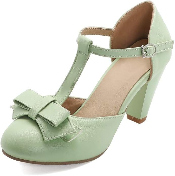 Amazon.com: Women's Retro T-Strap Mary Jane Pumps Round Toe High Chunky Block Heel Classic 