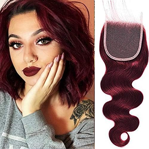 Black Rose Hair Lace Closure Brazilian Virgin Human Hair Body Wave 33# Vibrant Auburn Hand Tied 4x4 Bleached Knots Lace Frontal Closure With Baby Hair (14 Inch)