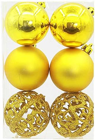 Christmas Balls Ornament 12pcs, Xander Chrismas Tree Decorations Party Wedding, Green/Gold/Pink/Purple/Gray/Silver Balls For Festival Season (6PC-Yellow)