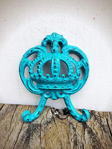 Turquoise Princess Crown Wall Hook – Nursery Organizer – Modern Victorian Key Hanger for Entryway – Fleur De Lis Decor - Thumbnail 4