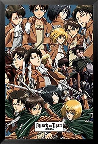Amazon Com Buyartforless Work Framed Attack On Titan Characters Collage 36x24 Art Print Poster Japanese Anime Brown Posters Prints