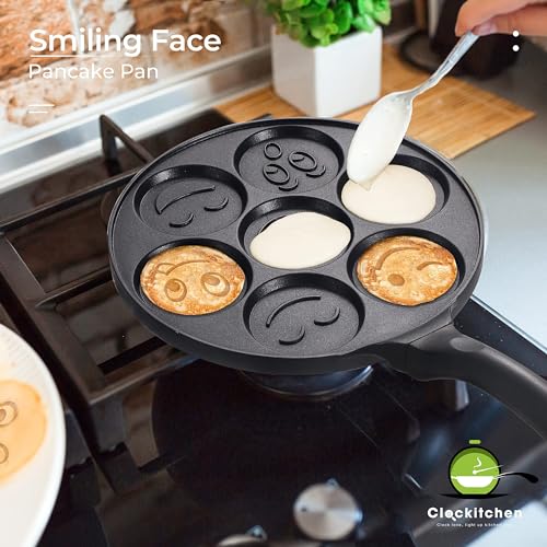 TERRIFI Nonstick Pancake Pan with 7 Smiling Face Cups - Crepe Pancake Maker for Kids