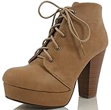 Soda Women's Agenda Ankle Lace Up Platform Chunky Heel Ankle Bootie, Camel, 8 M US