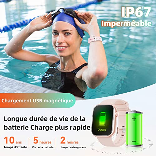 Montre Connectée Homme Femme avec Appels Bluetooth,1.85\'\' Sports Smartwatch Moniteur de Sommeil/Fréquence Cardiaque Tension Artérielle,IP68 étanche Montre Intelligente Connecté pour Android iOS